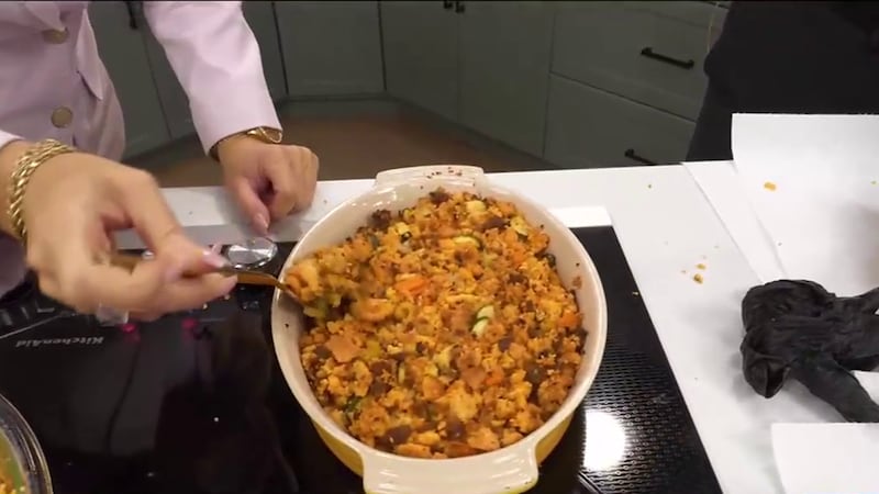 Cook with turkey or 30 minutes in 350 oven.