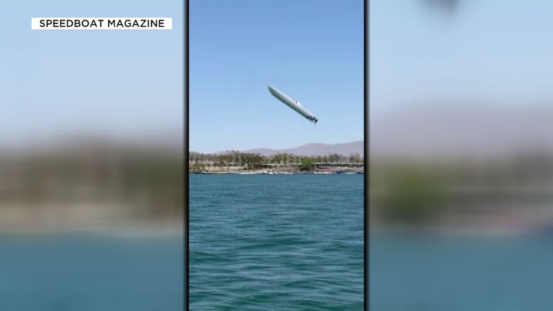 A speedboat participating in a race got caught up in windy conditions and went airborne before...